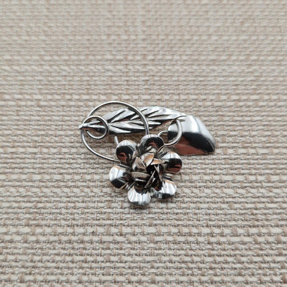 Sterling Silver Flower Nature Leaf Accent Pin Brooch A5102